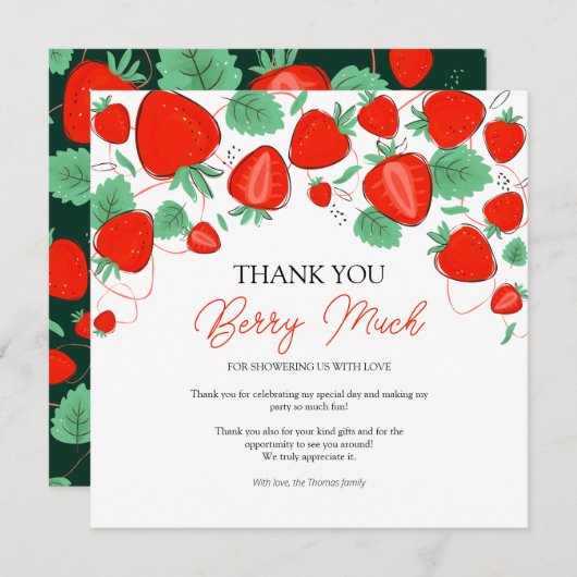 スイートストロベリーガールベビーシャワー サンキューカード (正面/裏面)