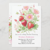 スイートストロベリーガールベビーシャワー 招待状 (正面/裏面)