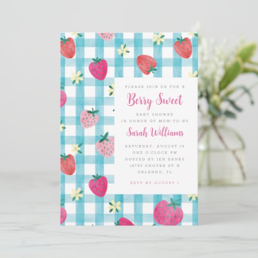 スイートストロベリーギンガムベビーシャワー招待状 招待状 (スタンド正面)