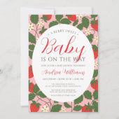 スイートストロベリーフローラつる植物ピンクガールベビーシャワー 招待状 (正面)