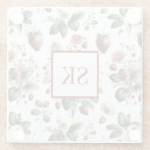 スイートストロベリーフローラルパターカスタムンモノグラム ガラスコースター (裏面)