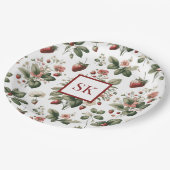スイートストロベリーフローラルパターカスタムンモノグラム ペーパープレート (アングル)
