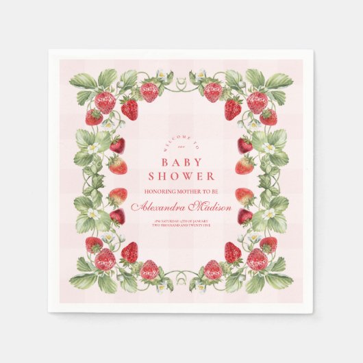 スイートストロベリーベビーシャワー スタンダードカクテルナプキン (正面)