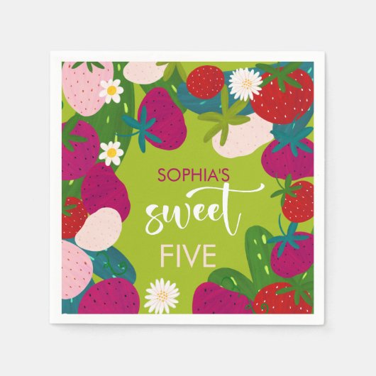 スイートストロベリー子供の誕生日 スタンダードカクテルナプキン (正面)