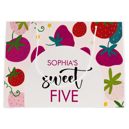 スイートストロベリー子供の誕生日 ラージペーパーバッグ (正面)