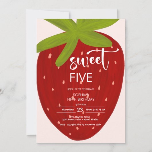 スイートストロベリー子供の誕生日 招待状 (正面)