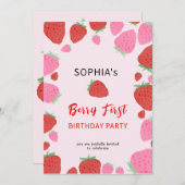 スイートストロベリー誕生日招待状 招待状 (正面/裏面)