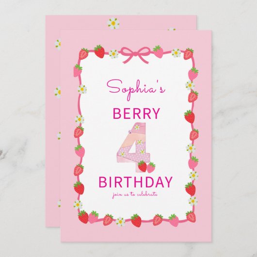 スイートストロベリー4th誕生日招待状 招待状 (正面/裏面)