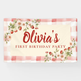 スイートストロベリー フローラル 誕生日パーティーバナー 横断幕