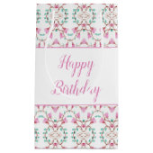 スイートスモールピンクアンドティール（緑がかった色）パターン（の模様が）ある紙抱き枕 スモールペーパーバッグ (正面)