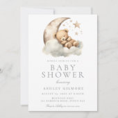 スイートスリーピングベアーベージュニュートラルベビーシャワー 招待状 (正面)
