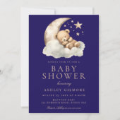 スイートスリーピングベアーミッドナイトブルーベビーシャワー 招待状 (正面)