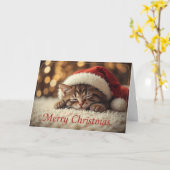 スイートスリーピーサンタキャットコージークリスマス カード (黄色い花)