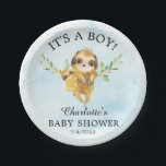 スイートスロスベビーシャワー7"プレート ペーパープレート<br><div class="desc">青い水色の背景に設定されたママ&ベビーのナマケモノを特徴とする男の子の赤ちゃんシャワーのための可愛いナマケモノ。私たちの店で利用可能なマッチング項目。</div>