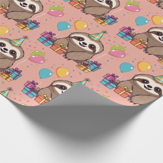スイートスロッスガール誕生日ピンクワイルドアニマル ラッピングペーパー (角)