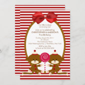 スイートソックサルツインズ誕生日招待状 招待状 (正面/裏面)