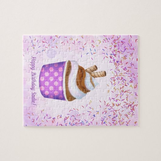 スイートソフトクリームのパーソナライズ誕生日 ジグソーパズル (横)