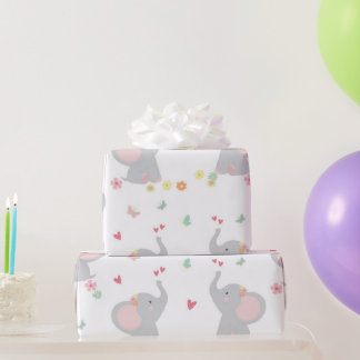 スイートゾウハートベビーガール ラッピングペーパー