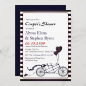 スイートタンデムモダン自転車カップルのシャワー 招待状 (正面/裏面)