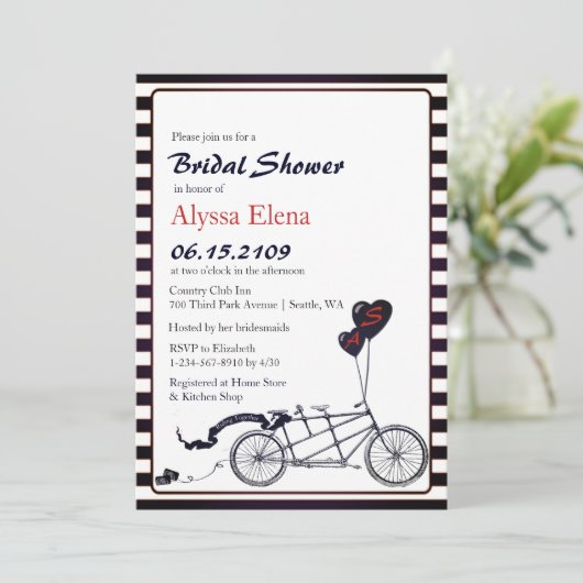 スイートタンデム自転車モダンブライダルシャワー 招待状 (スタンド正面)