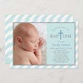 スイートダイアゴナルズフォトバプティスマ招待状-青 招待状 (正面/裏面)
