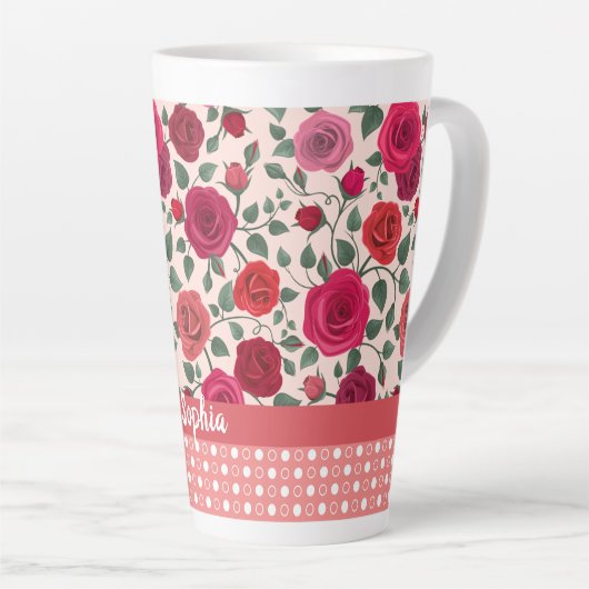 スイートダスティピンクローズパーソナライズされた カフェラテマグ (右アングル)