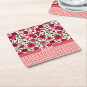 スイートダスティピンクローズパーソナライズされた スクエアペーパーコースター (アングル)