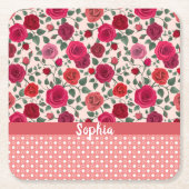 スイートダスティピンクローズパーソナライズされた スクエアペーパーコースター (正面)