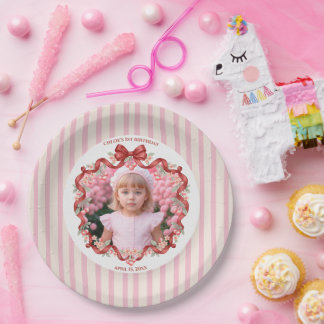 スイートチェリーコケットリボン誕生日ピンクガール ペーパープレート
