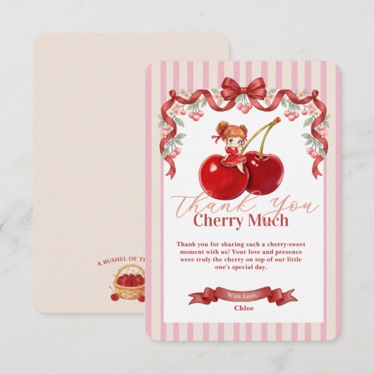 スイートチェリー ピンク コケット 誕生日 お礼 サンキューカード (正面/裏面)
