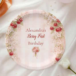 スイートチェリー フローラル ファーストバースデー 1歳の誕生日 ペーパープレート