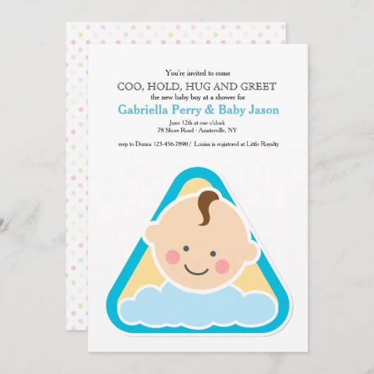 スイートチーク男の赤ちゃんシャワー招待状 招待状 (正面/裏面)