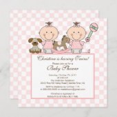 スイートツイングリルズツインズベビーシャワー招待状 招待状 (正面/裏面)