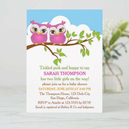 スイートツインズオールズガールベビーシャワー招待状 招待状 (スタンド正面)