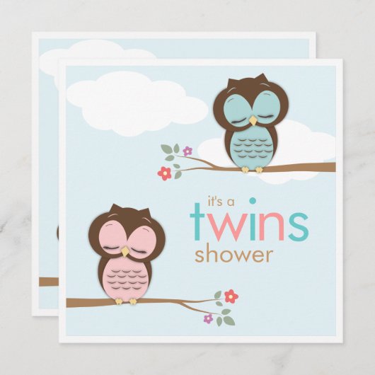 スイートツインズオールズボーイガールベビーシャワー招待状 招待状 (正面/裏面)