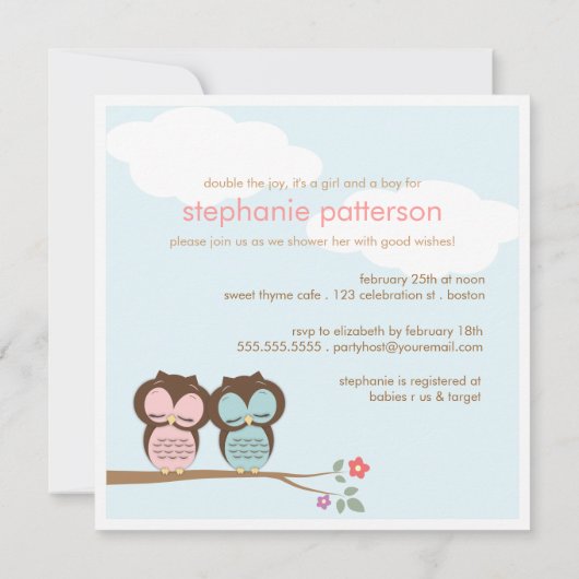 スイートツインズオールズボーイガールベビーシャワー招待状 招待状 (裏面)
