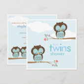 スイートツインズフートオウルズ男の子ベビーシャワー招待状 招待状 (正面/裏面)