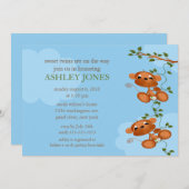 スイートツインズベビーモンキーベビーシャワー 招待状 (正面/裏面)