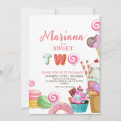 スイートツーキュートアイスクリームカップケーキ子供の誕生日 招待状 (正面)