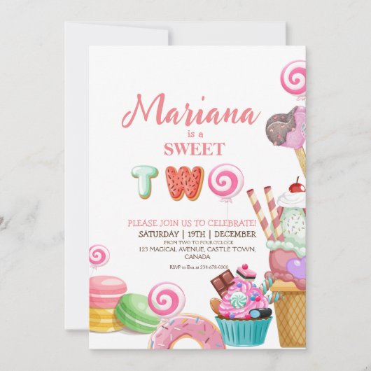 スイートツーキュートアイスクリームカップケーキ子供の誕生日 招待状 (正面)