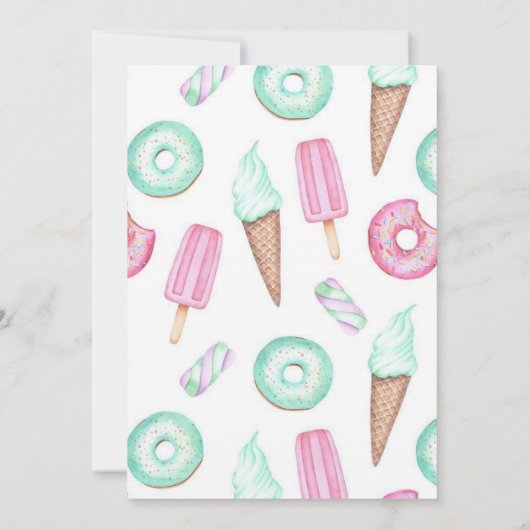 スイートツーキュートアイスクリームカップケーキ子供の誕生日 招待状 (裏面)