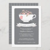 スイートティーカップピンクフローラブライダルシャワー招待 招待状 (正面/裏面)