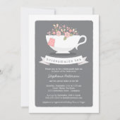 スイートティーカップピンクフローラブリデスメイドティーパーティー 招待状 (正面)