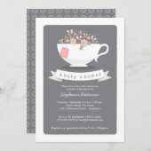 スイートティーカップ&ピンクフローラベビーシャワー招待状 招待状 (正面/裏面)