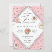 スイートティーパーティーピンク誕生日 招待状 (正面)