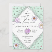 スイートティーパーティーミントグリーンラベンダーブライダルシャワー 招待状 (正面)