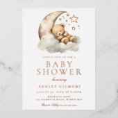 スイートテディベアニュートラルベビーシャワーバラ金ゴールド 箔招待状 (正面)