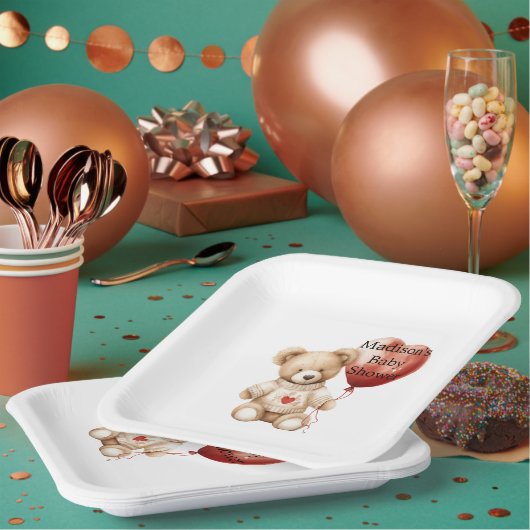 スイートテディベアハートバルーンベビーシャワー ペーパープレート (複数)