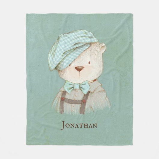 スイートテディベアパーソナライズされた名 フリースブランケット (正面)