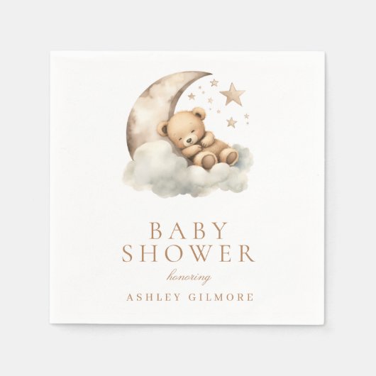 スイートテディベアーベージュニュートラルベビーシャワー スタンダードカクテルナプキン (正面)